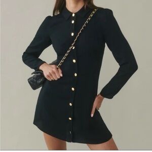 Reformation Black Mini Dress with Gold Buttons